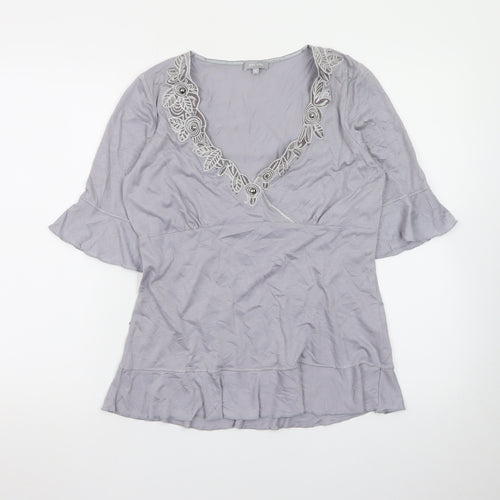 Marks and Spencer Per Una Grey Embroidered V-Neck Tunic Top Women’s Size 12