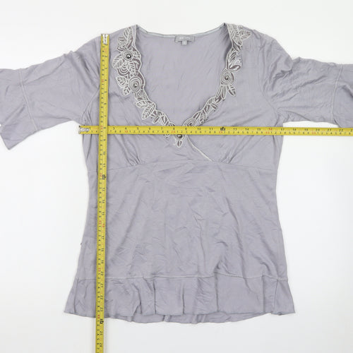 Marks and Spencer Per Una Grey Embroidered V-Neck Tunic Top Women’s Size 12
