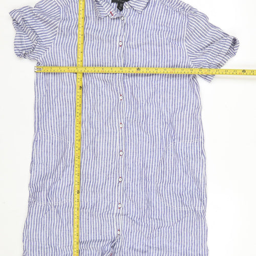 Tahari Womens Blue Striped Linen Shirt Dress Medium