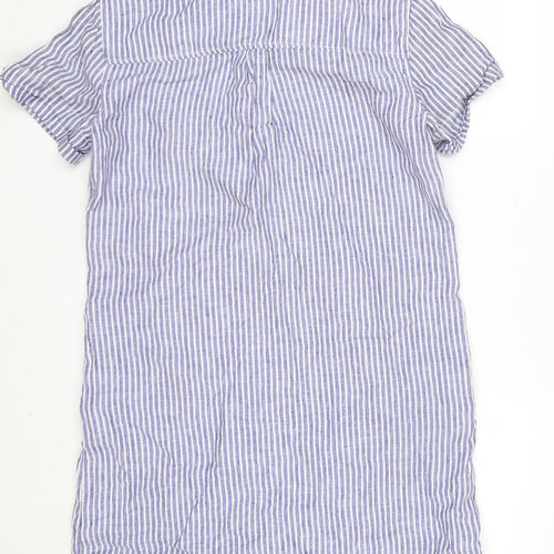 Tahari Womens Blue Striped Linen Shirt Dress Medium