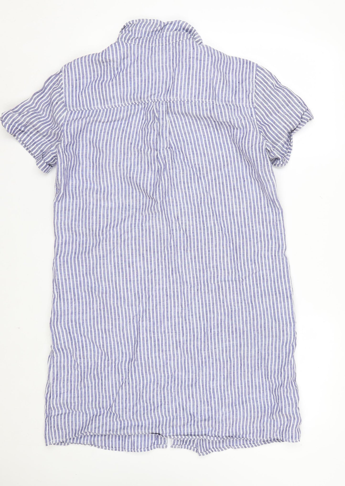Tahari Womens Blue Striped Linen Shirt Dress Medium