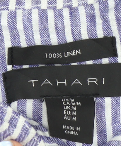 Tahari Womens Blue Striped Linen Shirt Dress Medium