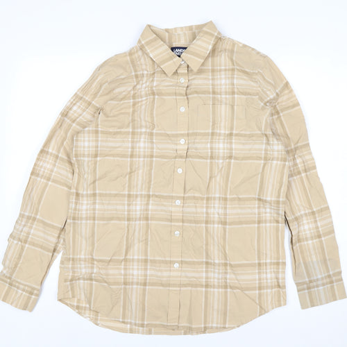 Lands' End Men's Beige Check Button-Up Cotton Shirt M