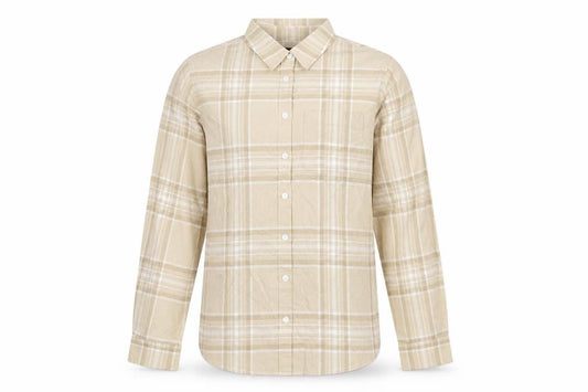 Front view of Lands' End Men's Beige Check Button-Up Cotton Shirt M