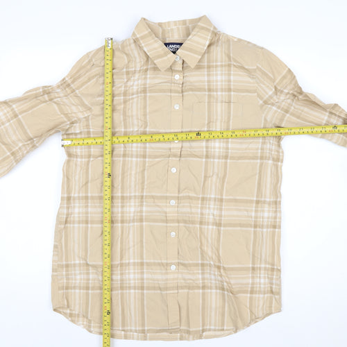 Lands' End Men's Beige Check Button-Up Cotton Shirt M