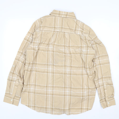 Lands' End Men's Beige Check Button-Up Cotton Shirt M