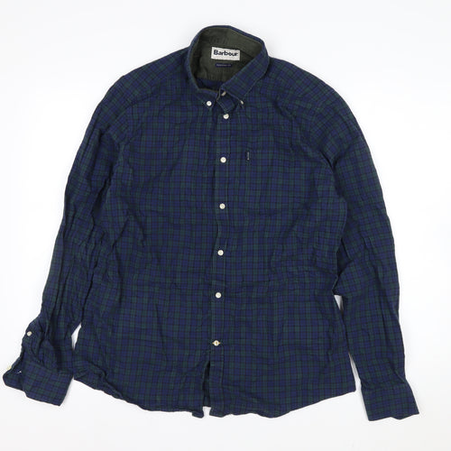 Barbour Men's Blue Check Tailored Fit Cotton Long Sleeve Shirt L
