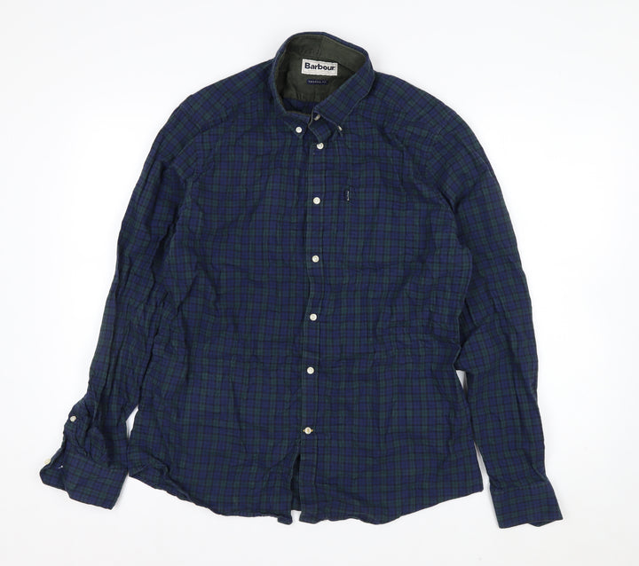 Barbour Men's Blue Check Tailored Fit Cotton Long Sleeve Shirt L
