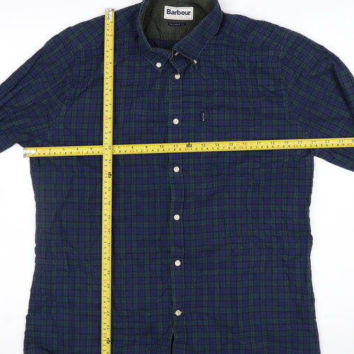 Barbour Men's Blue Check Tailored Fit Cotton Long Sleeve Shirt L