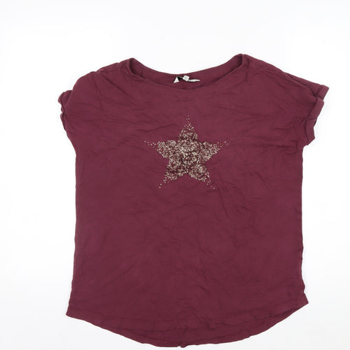 Next Womens Purple Sequin Star T-Shirt Size 10 Short Sleeve