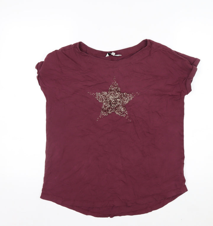 Next Womens Purple Sequin Star T-Shirt Size 10 Short Sleeve