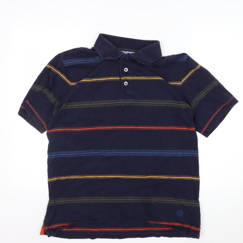 Marks and Spencer Blue Harbour Men's Blue Striped Polo Shirt M Regular Fit