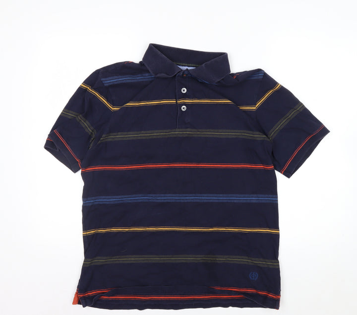 Marks and Spencer Blue Harbour Men's Blue Striped Polo Shirt M Regular Fit