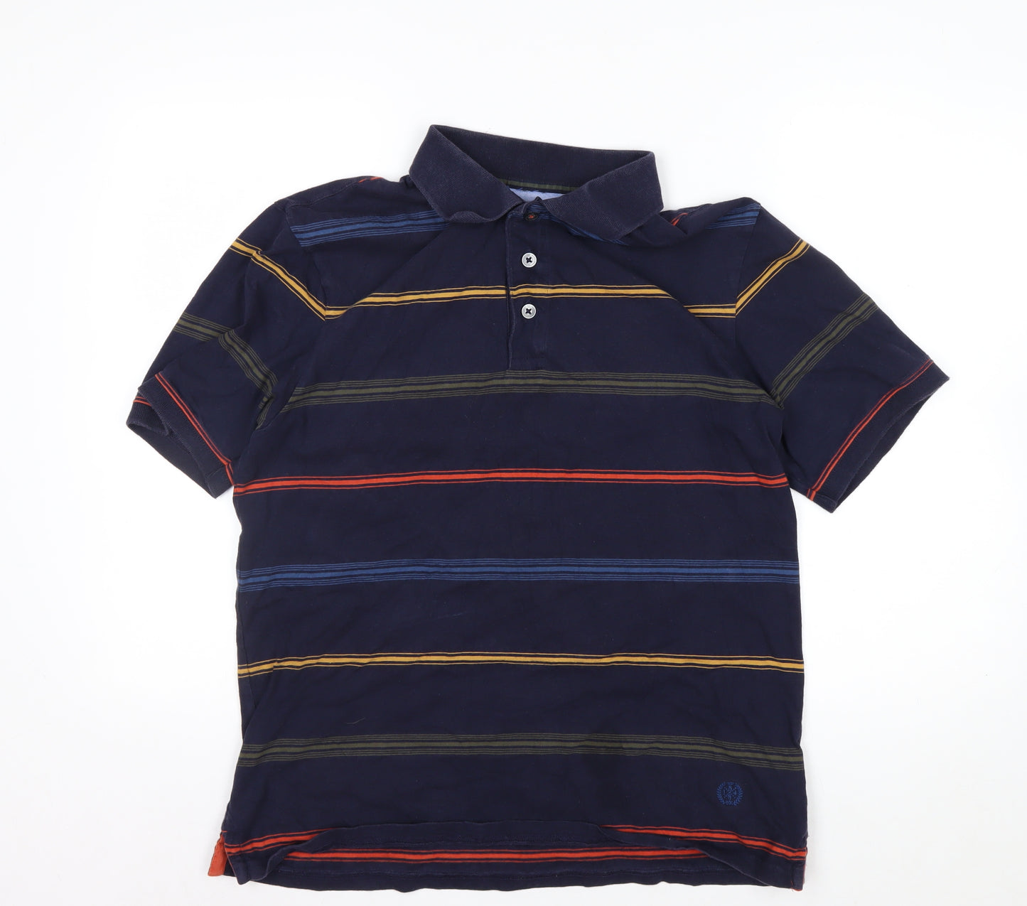 Marks and Spencer Blue Harbour Men's Blue Striped Polo Shirt M Regular Fit