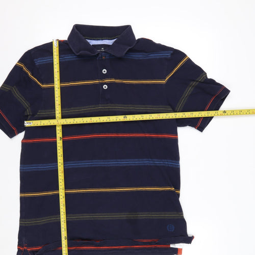 Marks and Spencer Blue Harbour Men's Blue Striped Polo Shirt M Regular Fit