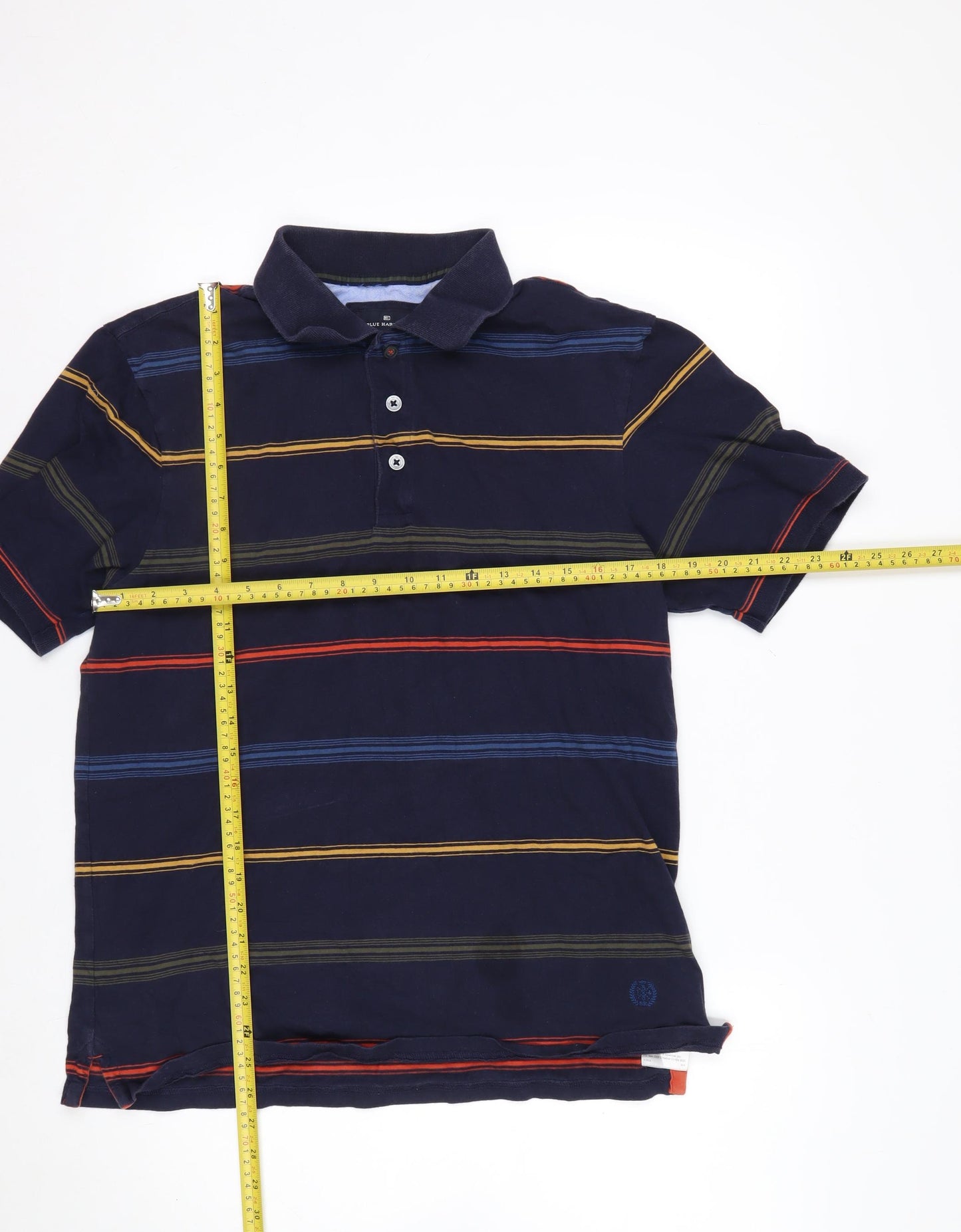 Marks and Spencer Blue Harbour Men's Blue Striped Polo Shirt M Regular Fit