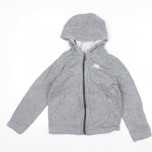 Nike Boys Grey Full Zip Hoodie Small 128-137cm Cotton Blend