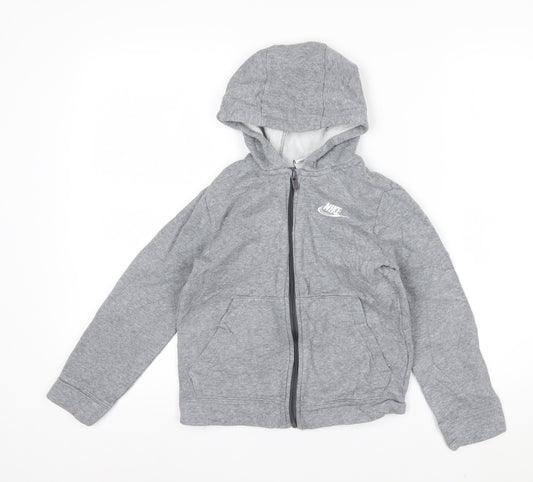 Nike Boys Grey Full Zip Hoodie Small 128-137cm Cotton Blend