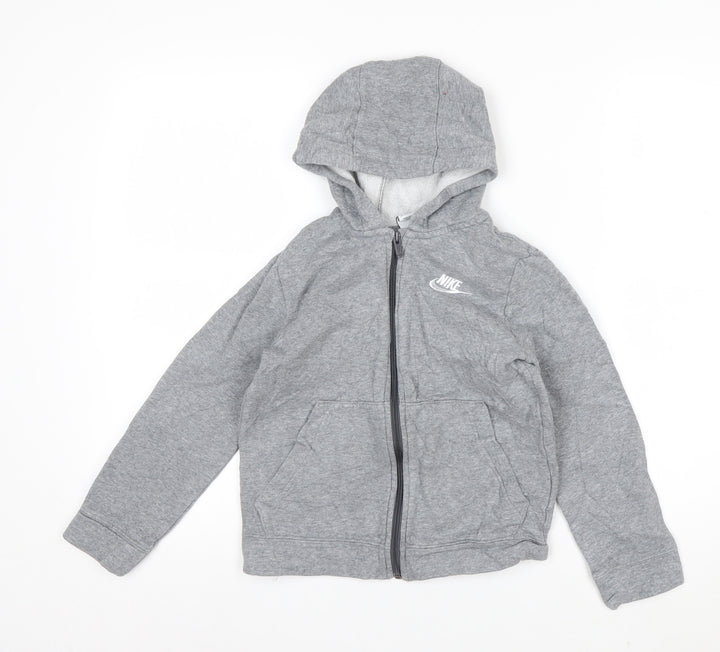 Nike Boys Grey Full Zip Hoodie Small 128-137cm Cotton Blend