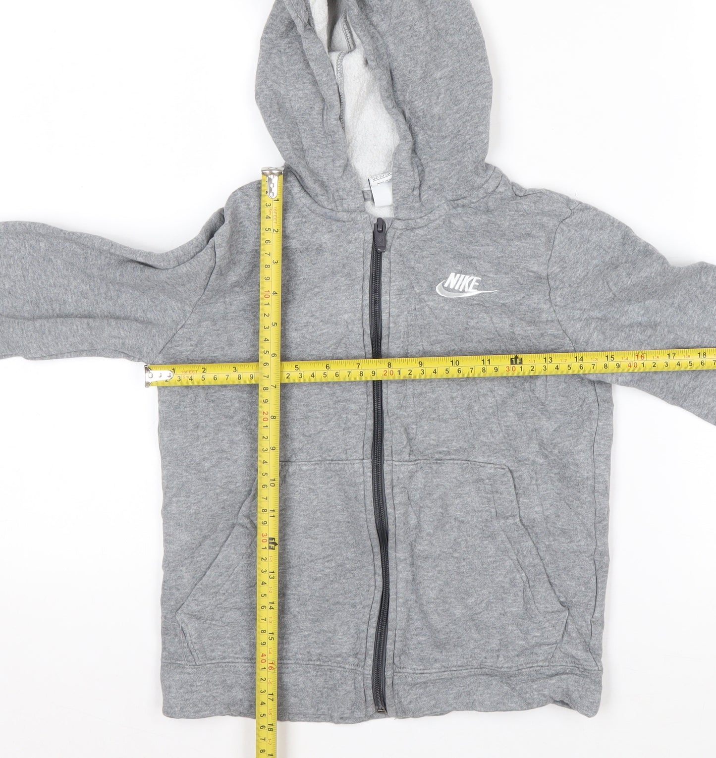 Nike Boys Grey Full Zip Hoodie Small 128-137cm Cotton Blend