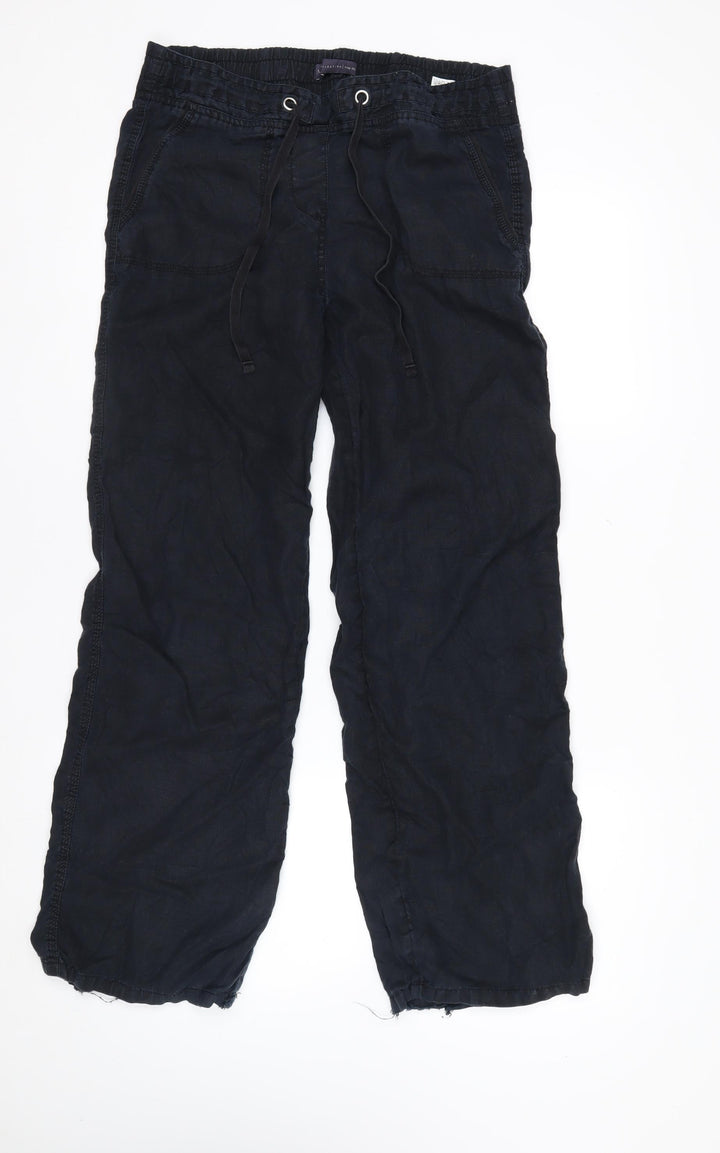 Marks and Spencer Womens Black Linen Cargo Trousers Size 12