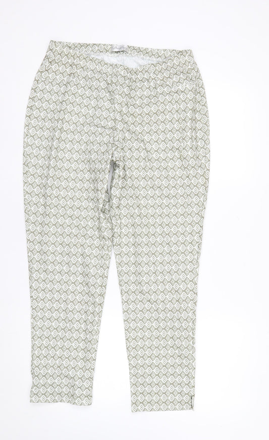 David Nieper Womens Green Geometric Jersey Elastic Waist Trousers UK 14