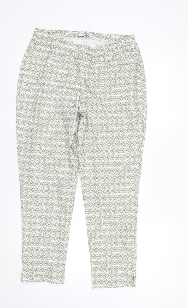David Nieper Womens Green Geometric Jersey Elastic Waist Trousers UK 14
