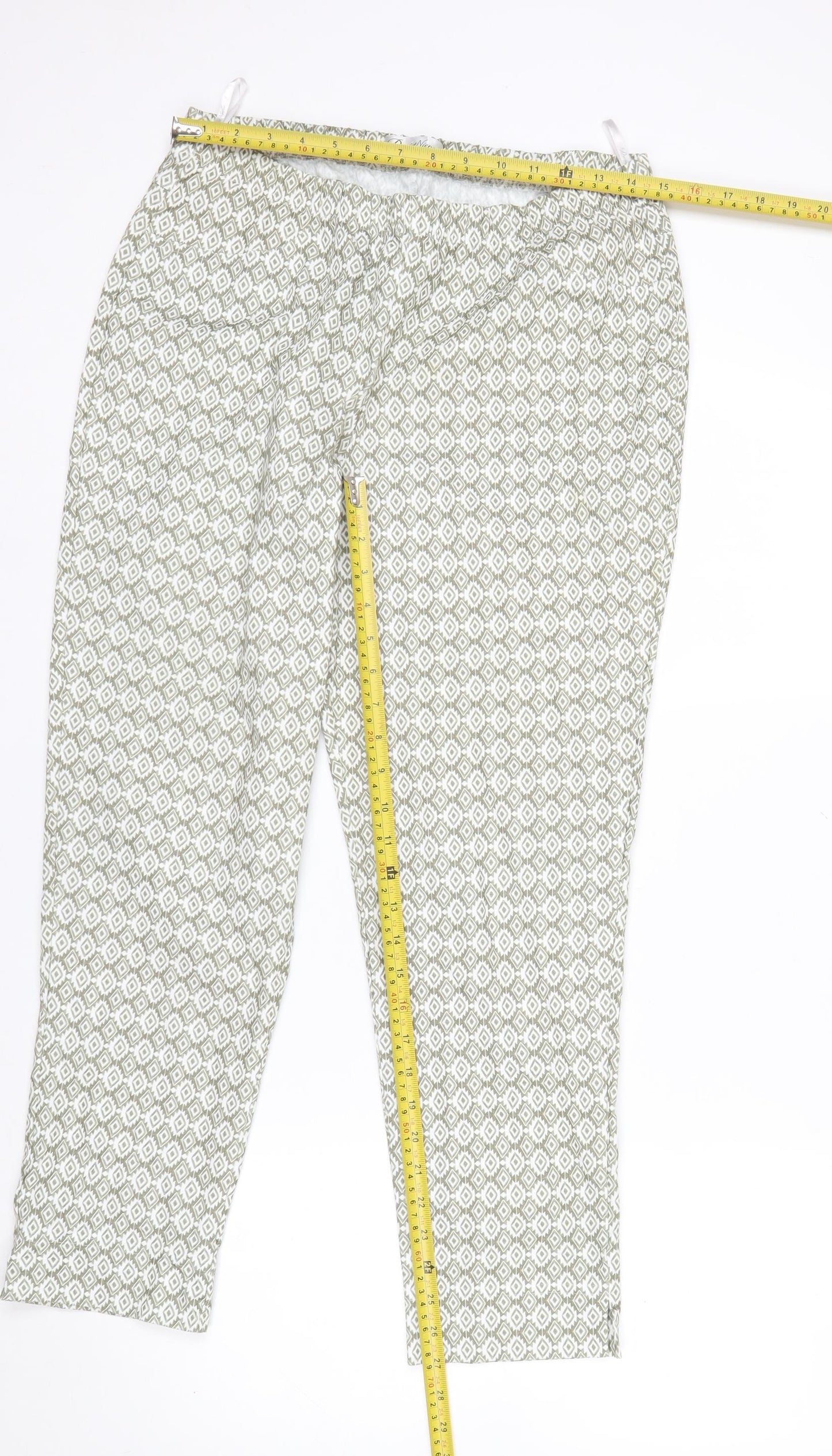 David Nieper Womens Green Geometric Jersey Elastic Waist Trousers UK 14
