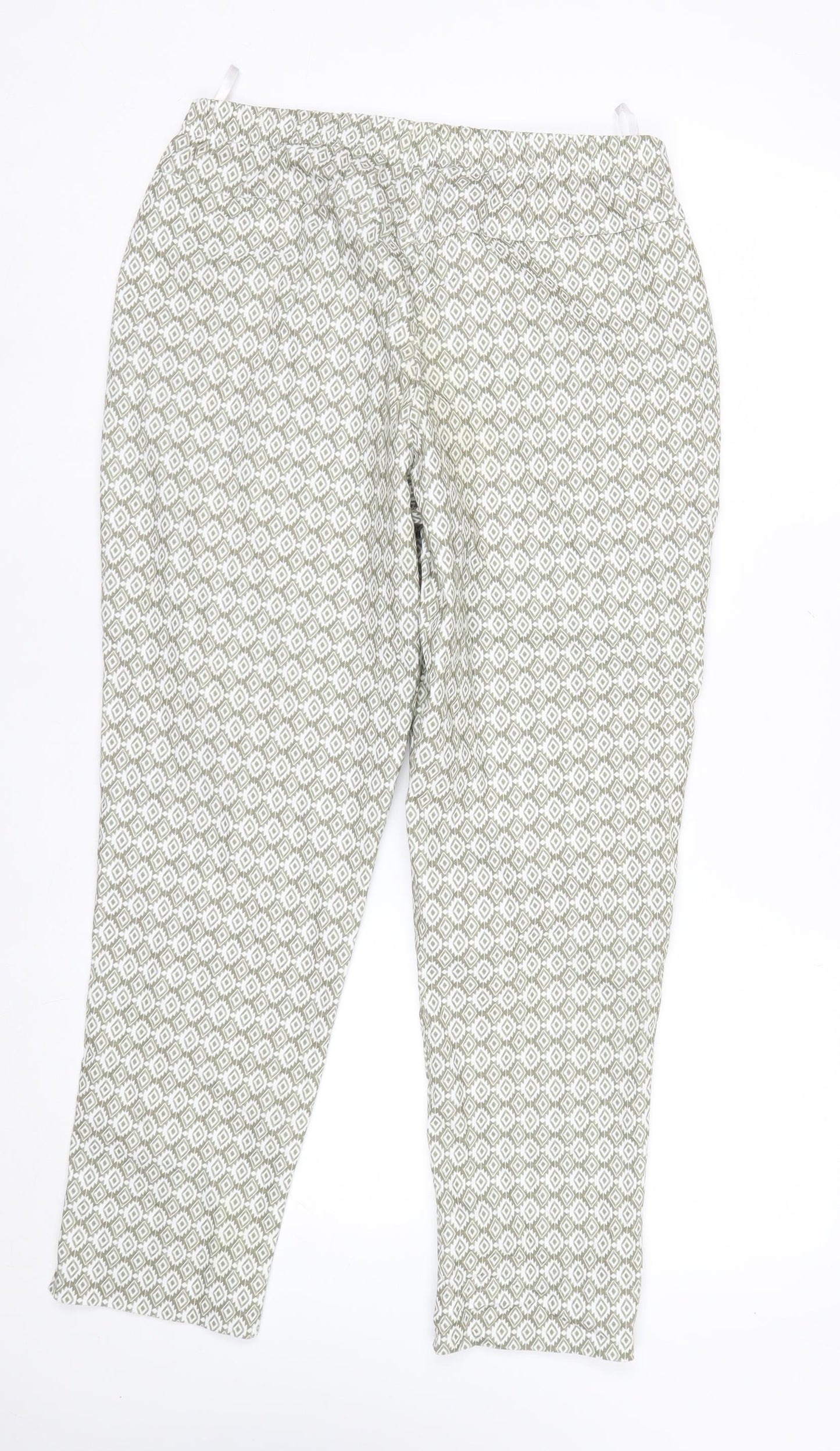 David Nieper Womens Green Geometric Jersey Elastic Waist Trousers UK 14