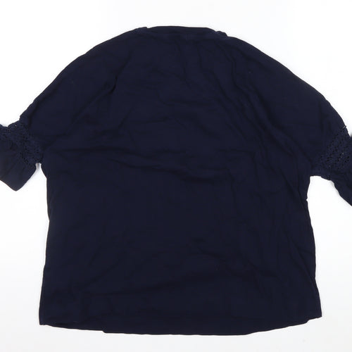 AND/OR Women's Blue Cotton Ruffle Sleeve T-Shirt Size 8