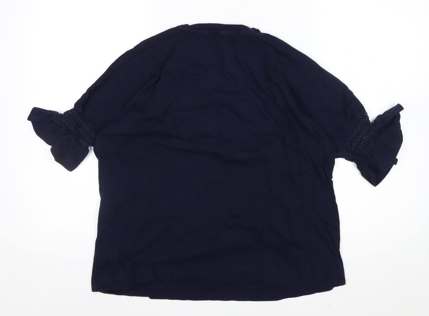 AND/OR Women's Blue Cotton Ruffle Sleeve T-Shirt Size 8