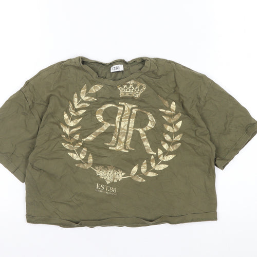 River Island Girls Khaki Gold Print Short Sleeve T-Shirt 9-10 Years