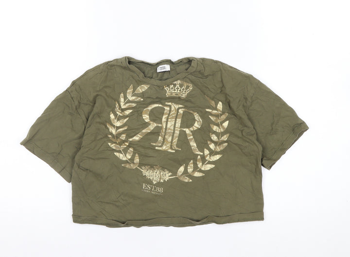 River Island Girls Khaki Gold Print Short Sleeve T-Shirt 9-10 Years