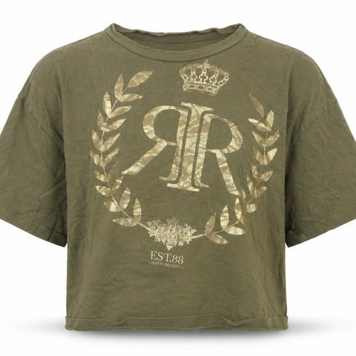 River Island Girls Khaki Gold Print Short Sleeve T-Shirt 9-10 Years
