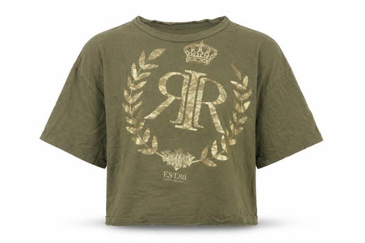 River Island Girls Khaki Gold Print Short Sleeve T-Shirt 9-10 Years
