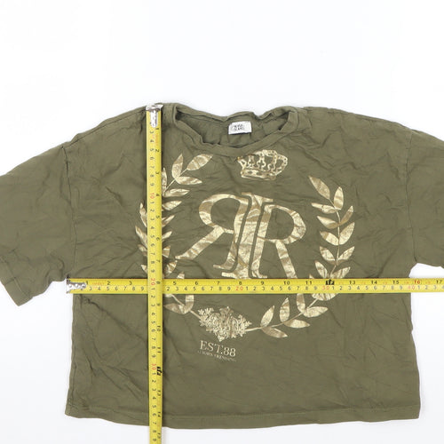 River Island Girls Khaki Gold Print Short Sleeve T-Shirt 9-10 Years
