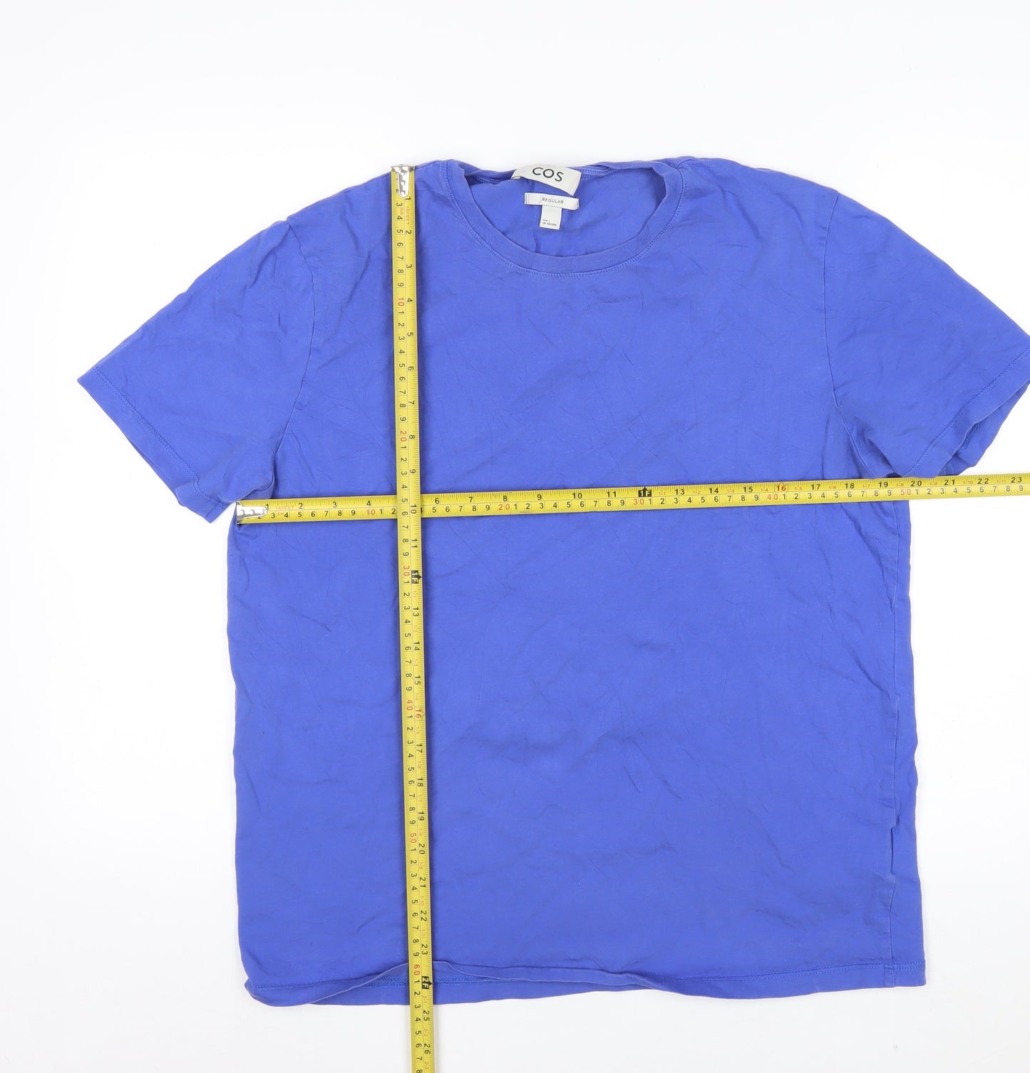 COS Men Blue Regular Fit Cotton Crew Neck T-Shirt Size L