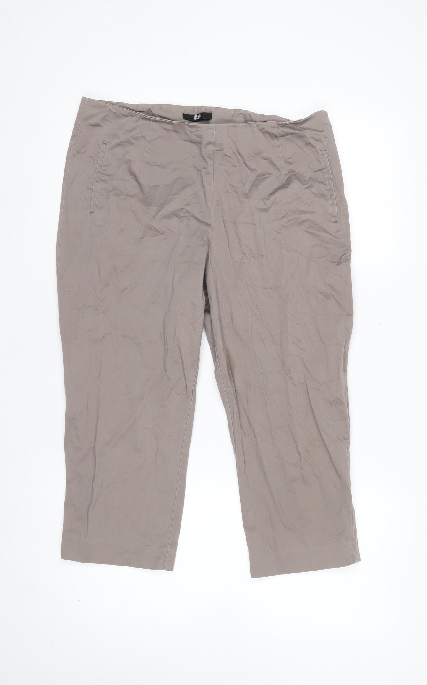 Marks and Spencer Women’s Beige Cotton Blend Trousers UK 14 Short