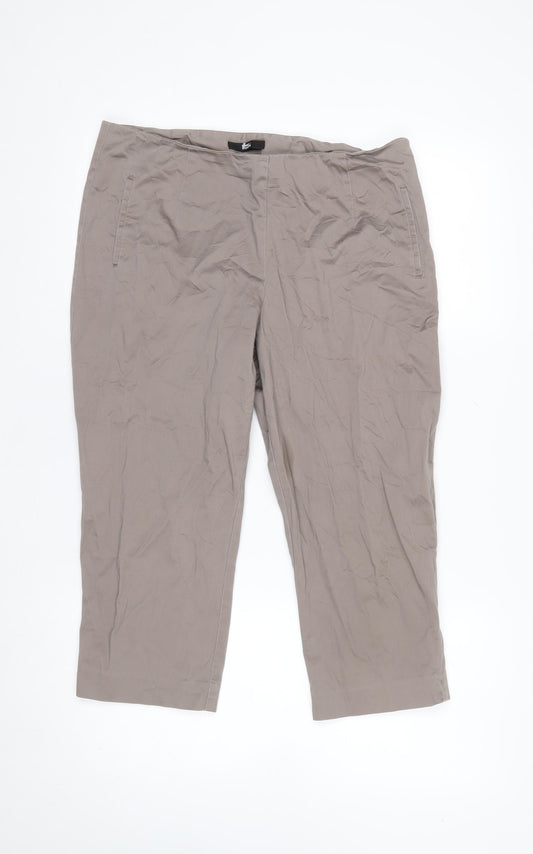 Marks and Spencer Women’s Beige Cotton Blend Trousers UK 14 Short