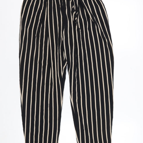 Miss Selfridge Women's Black Striped Tapered Trousers Size 8