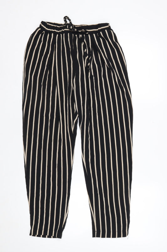 Miss Selfridge Women's Black Striped Tapered Trousers Size 8