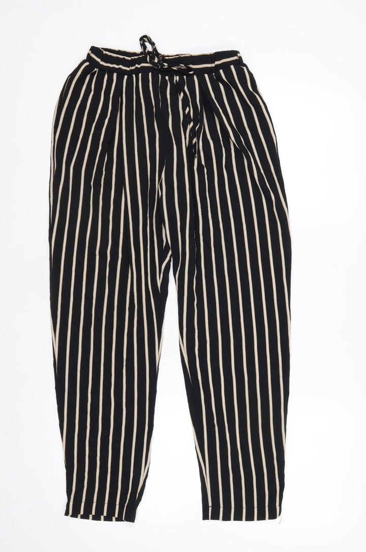 Miss Selfridge Women's Black Striped Tapered Trousers Size 8