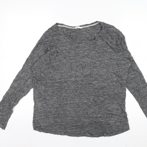 Charli Women's Grey Linen Long Sleeve Relaxed T-Shirt UK 8
