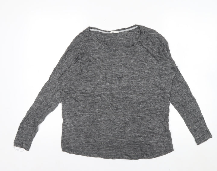 Charli Women's Grey Linen Long Sleeve Relaxed T-Shirt UK 8