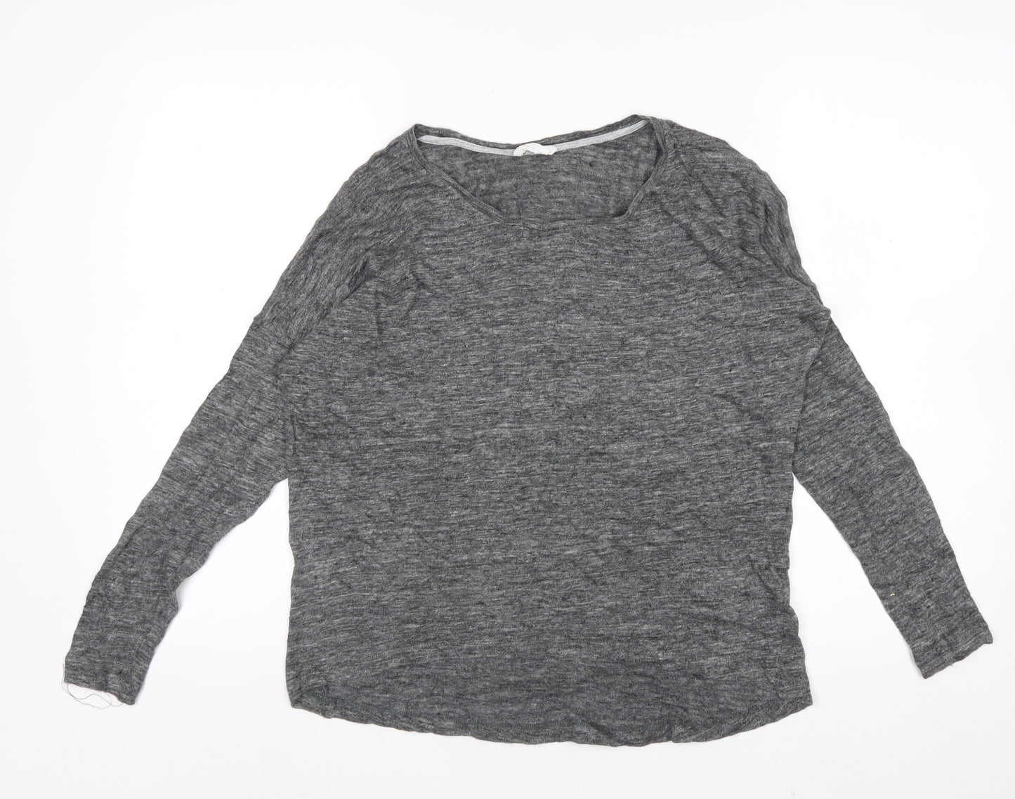 Charli Women's Grey Linen Long Sleeve Relaxed T-Shirt UK 8