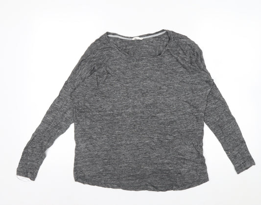 Charli Women's Grey Linen Long Sleeve Relaxed T-Shirt UK 8