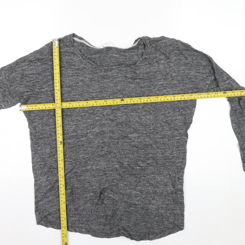 Charli Women's Grey Linen Long Sleeve Relaxed T-Shirt UK 8