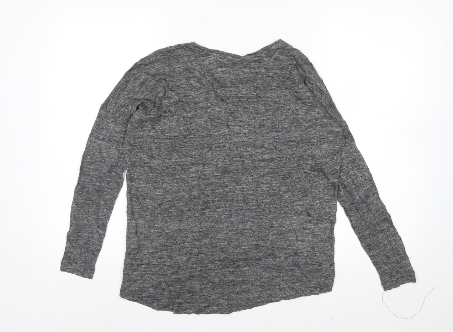 Charli Women's Grey Linen Long Sleeve Relaxed T-Shirt UK 8
