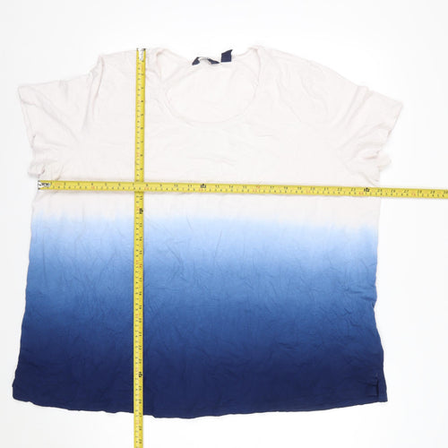 Lands' End Womens Blue White Dip Dye Linen Cotton T-Shirt UK 24