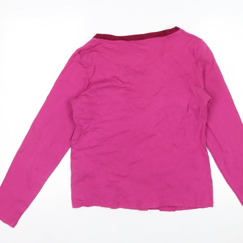 Marks and Spencer Womens Pink Embroidered Cotton Long Sleeve V-Neck Top Size 14